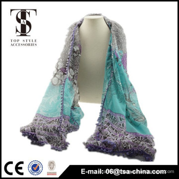 Fashion Tassel Flower toison tissée multicolore Foulard Shawl Wrap